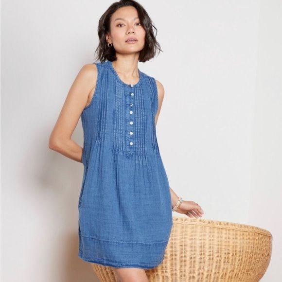 Faherty Dresses & Skirts - Faherty Blue Dream Cotton Gauze Isha Pintuck Sleeveless Dress Size Small